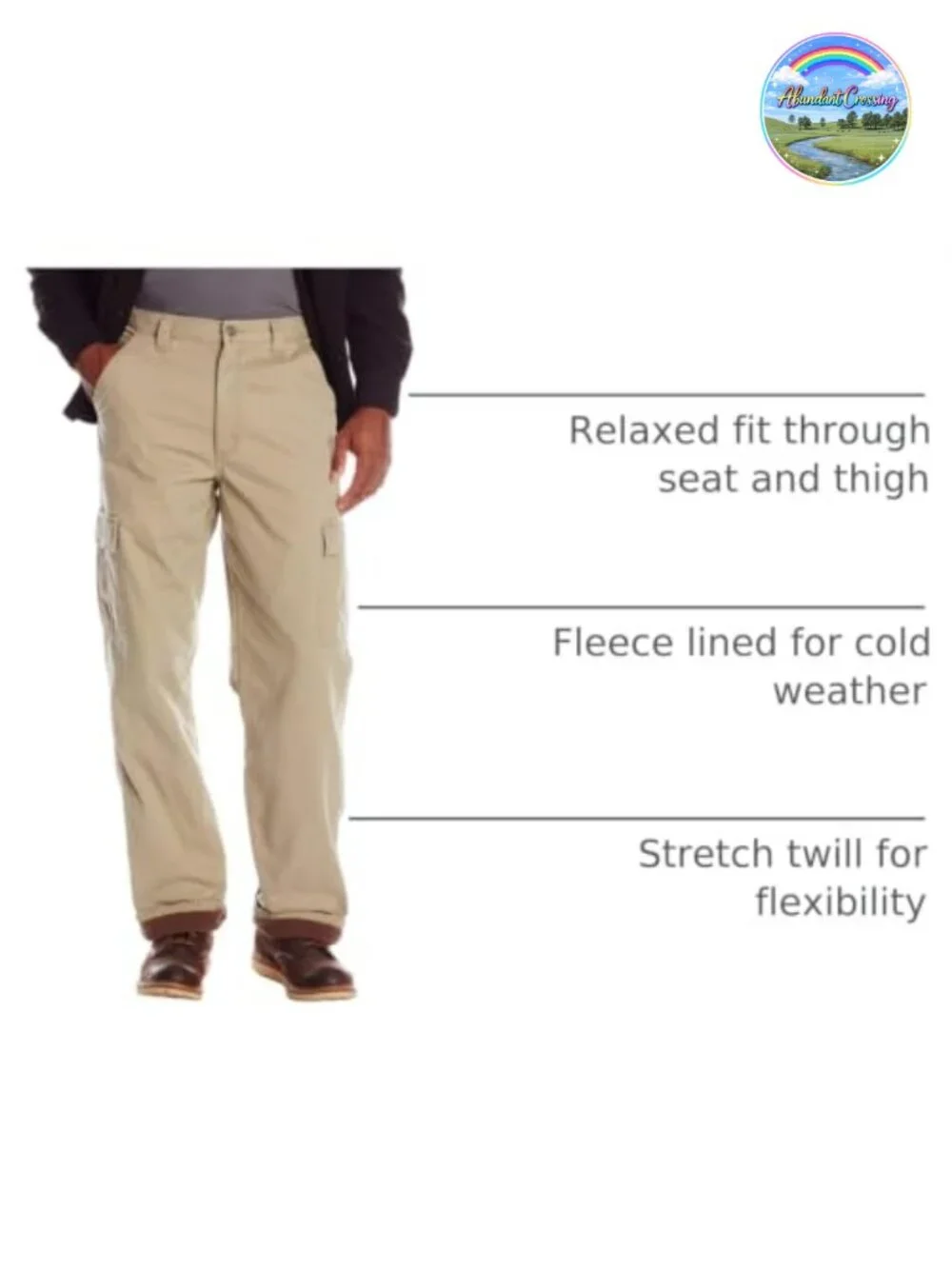 Men's Fleece Lined Cargo Pants Relaxed Fit Straight Leg Stretch Twill 6 Pockets